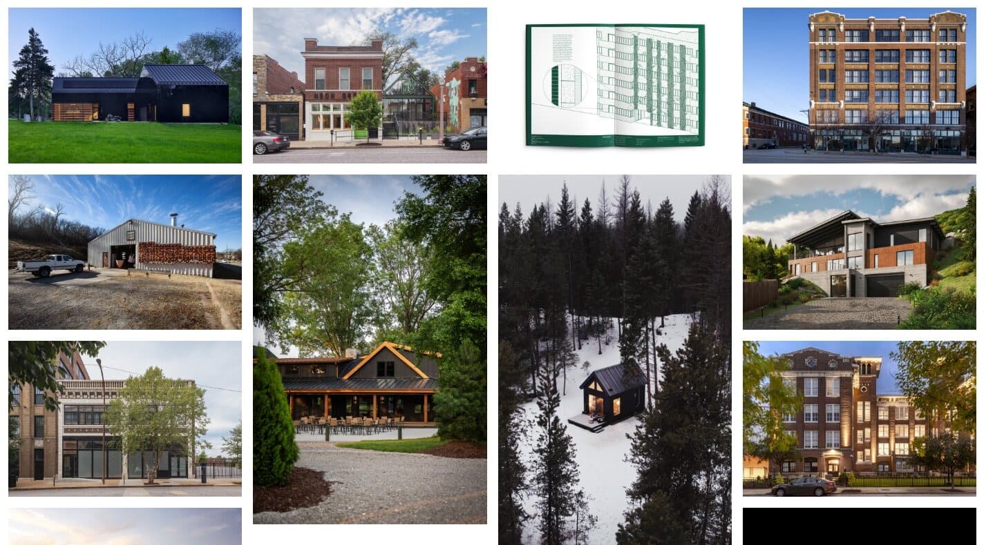 The architect’s portfolio: a masonry grid of building photographs.